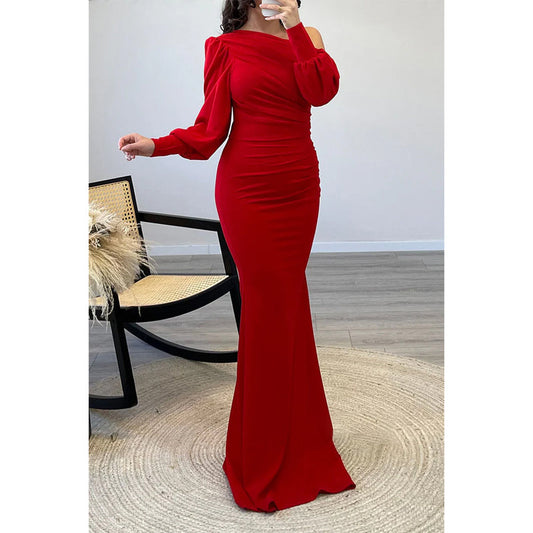 Trumpet/mermaid One Shoulder Pleats Long Sleeves Prom Formal Dress