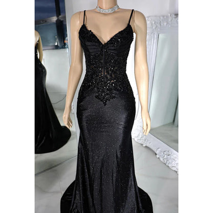 Glamorous & Dramatic Spaghetti Straps V neck Mermaid Sequins Evening Party Prom Dress