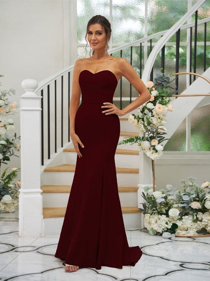 Trumpet/Mermaid Stretch Crepe Ruffles Strapless Sleeveless Sweep/Brush Train Bridesmaid Dresses