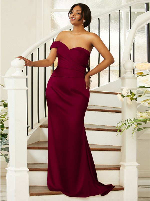 Sheath/Column Ruched One-Shoulder Sleeveless Sweep/Brush Train Bridesmaid Dresses