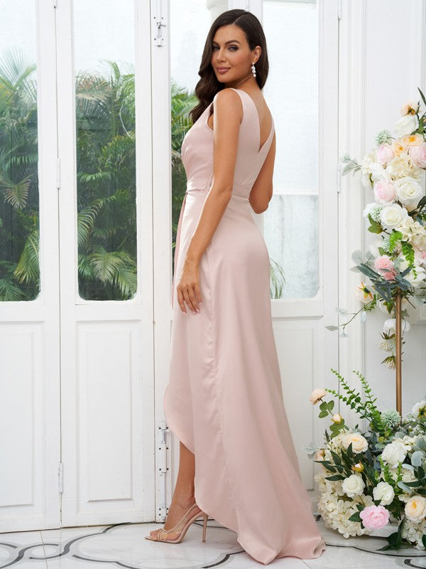 Sheath/Column Charmeuse Ruffles One-Shoulder Sleeveless Short/Mini Bridesmaid Dresses