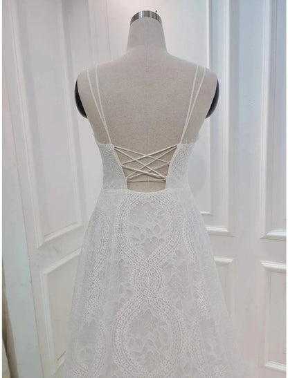 NumberSea - Beach Boho Wedding Dresses Chapel Train A - Line Sleeveless Sweetheart Lace With Pleats