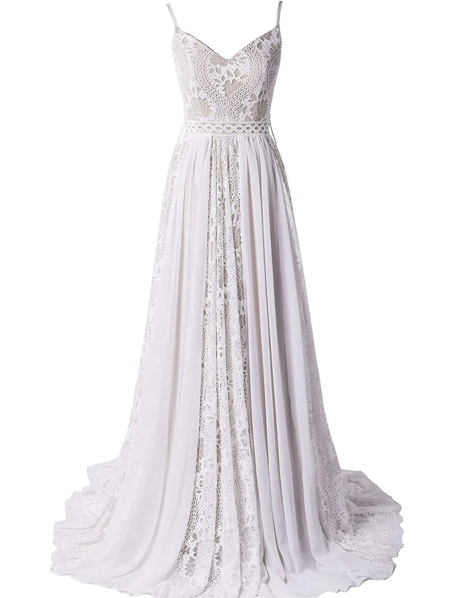 NumberSea - Beach Boho Wedding Dresses Court Train A - Line Sleeveless V Wire Chiffon With Tassel