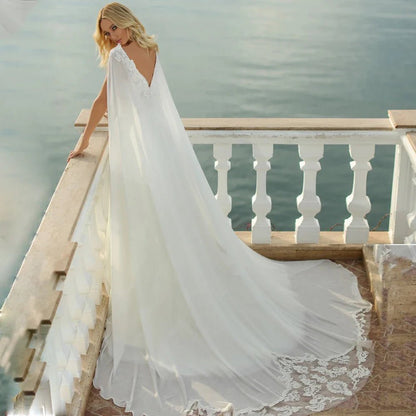 NumberSea - Beach Wedding Dress for Women A - Line V - neck Lace Appliques Open Back Bridal Gown