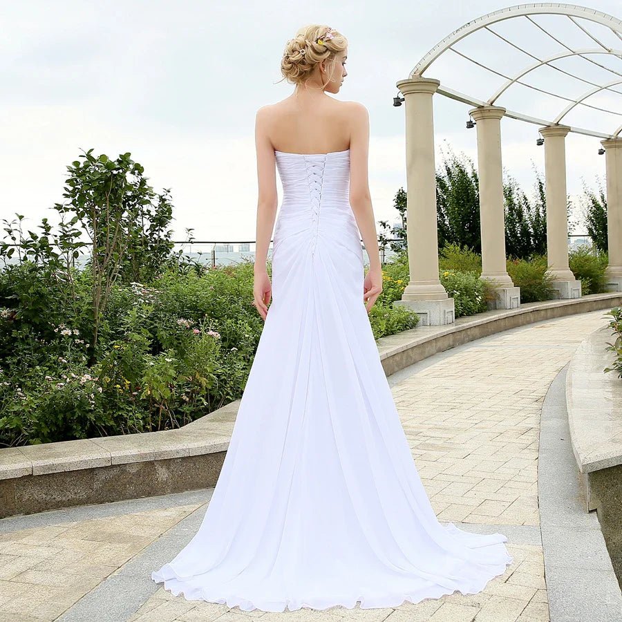 NumberSea - Beach Wedding Dress Pleats Crystal Belt Chiffon Dresses