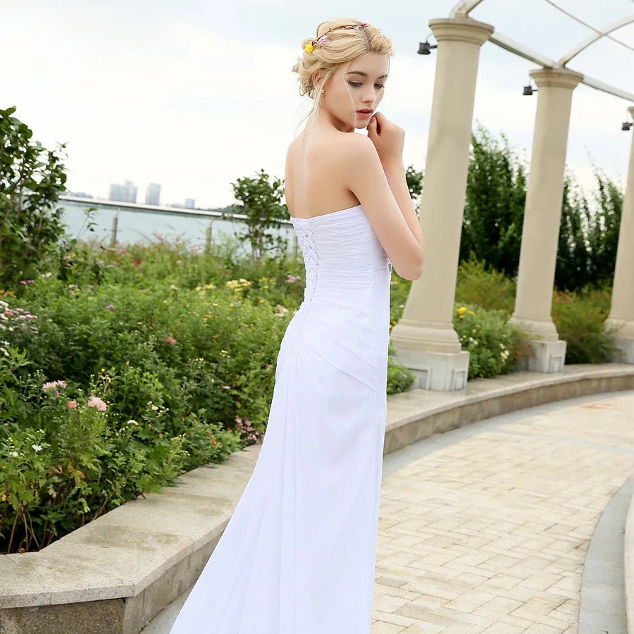 NumberSea - Beach Wedding Dress Pleats Crystal Belt Chiffon Dresses