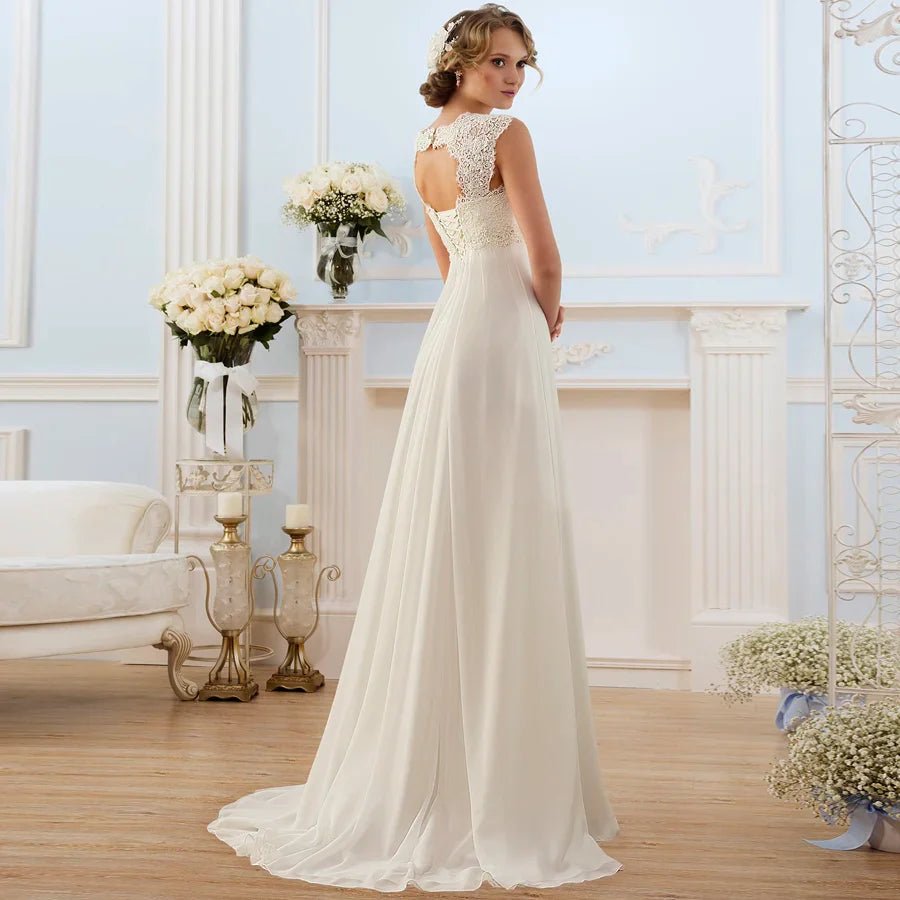 NumberSea - Beach Wedding Dresses Plus Size Cap Sleeve Applique Chiffon Bridal Gown