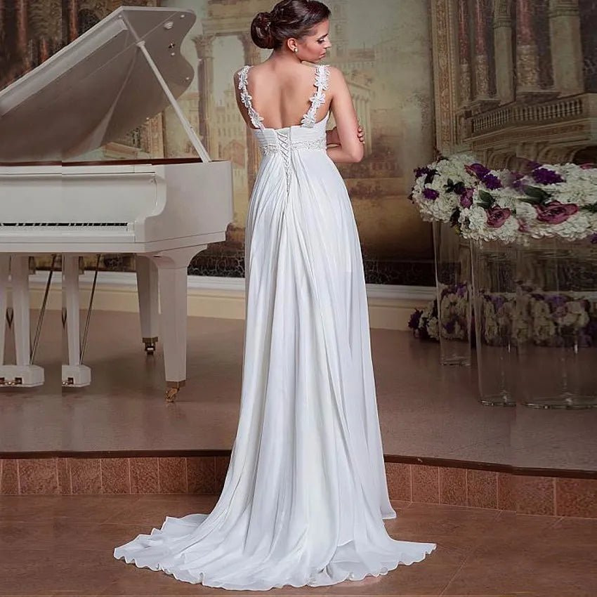 NumberSea - Beach Wedding Dresses Spaghetti Strap Sleeveless Pleats Beading Bride Princess Long Gowns