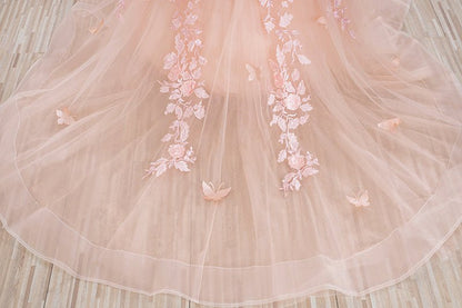 NumberSea - Beautiful Long Ball Gown Tulle Appliques Lace Flower girl dress