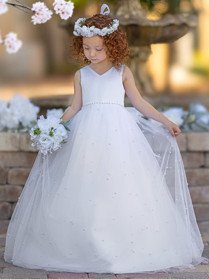 Elegant Princess Ball Gown Satin & Tulle Flower Girl Dress