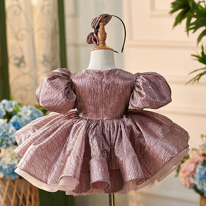 Jacquard Knee-length 1st Birthday Party Baby Girl Dress