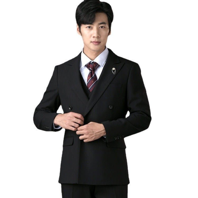 NumberSea - Black peaked lapel double - breasted two - piece suit wedding suit dress groomsmen suit work clothes