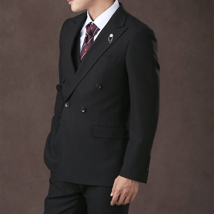 NumberSea - Black peaked lapel double - breasted two - piece suit wedding suit dress groomsmen suit work clothes