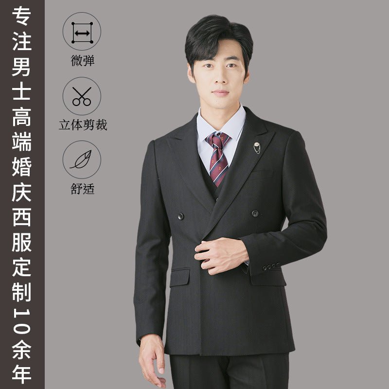 NumberSea - Black peaked lapel double - breasted two - piece suit wedding suit dress groomsmen suit work clothes