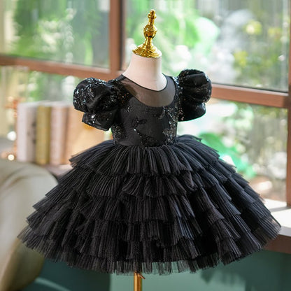 NumberSea - Black Sequins 1st Birthday Party Toddler Girl Dress