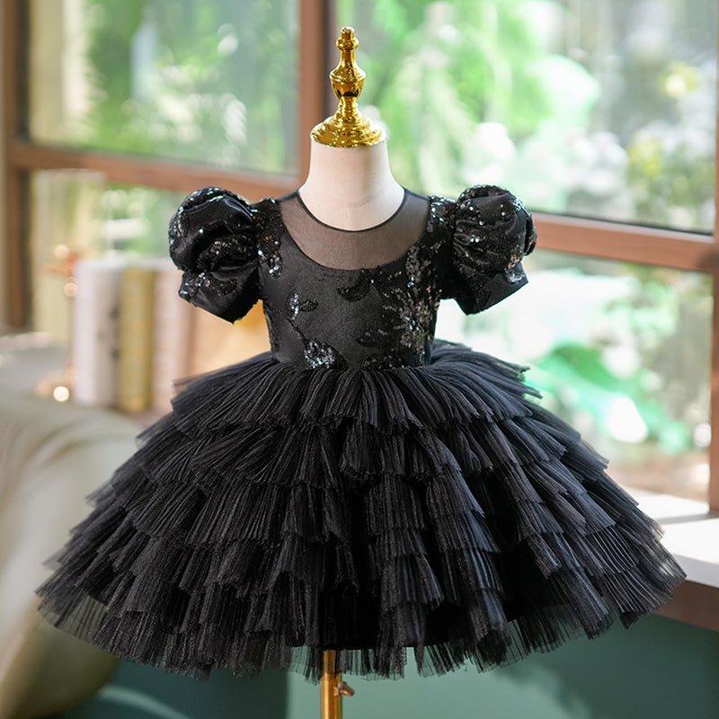 NumberSea - Black Sequins 1st Birthday Party Toddler Girl Dress