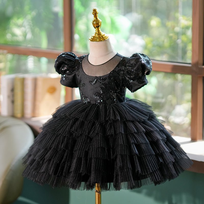 NumberSea - Black Sequins 1st Birthday Party Toddler Girl Dress