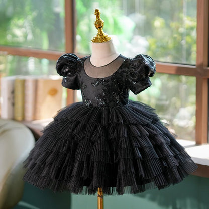 NumberSea - Black Sequins 1st Birthday Party Toddler Girl Dress