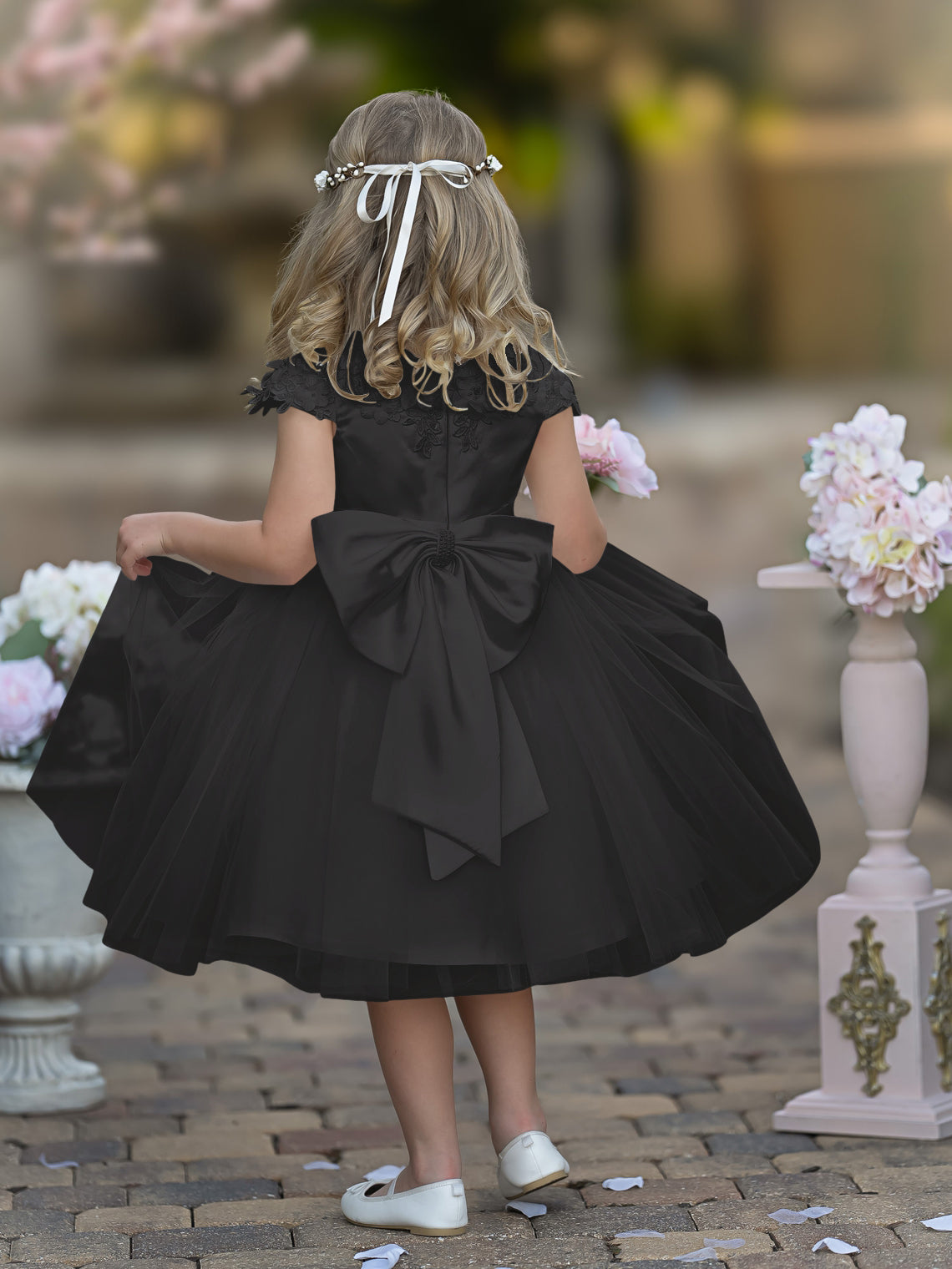 Satin Tulle Tea-length Ivory First Communion Flower Girl Dress