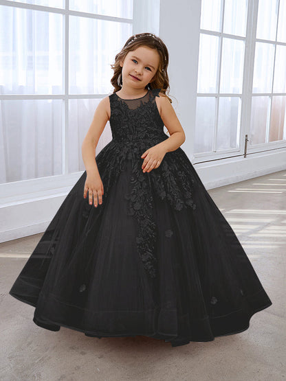 Pink Princess Ball Gown for Girls with Lace Appliqués