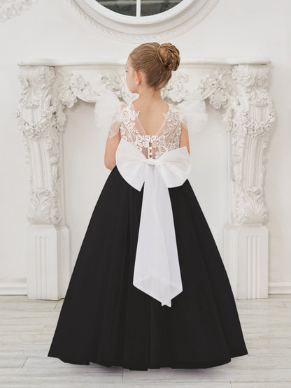 Detachable  Lace Tulle Sweep Train Flower Girl Dress