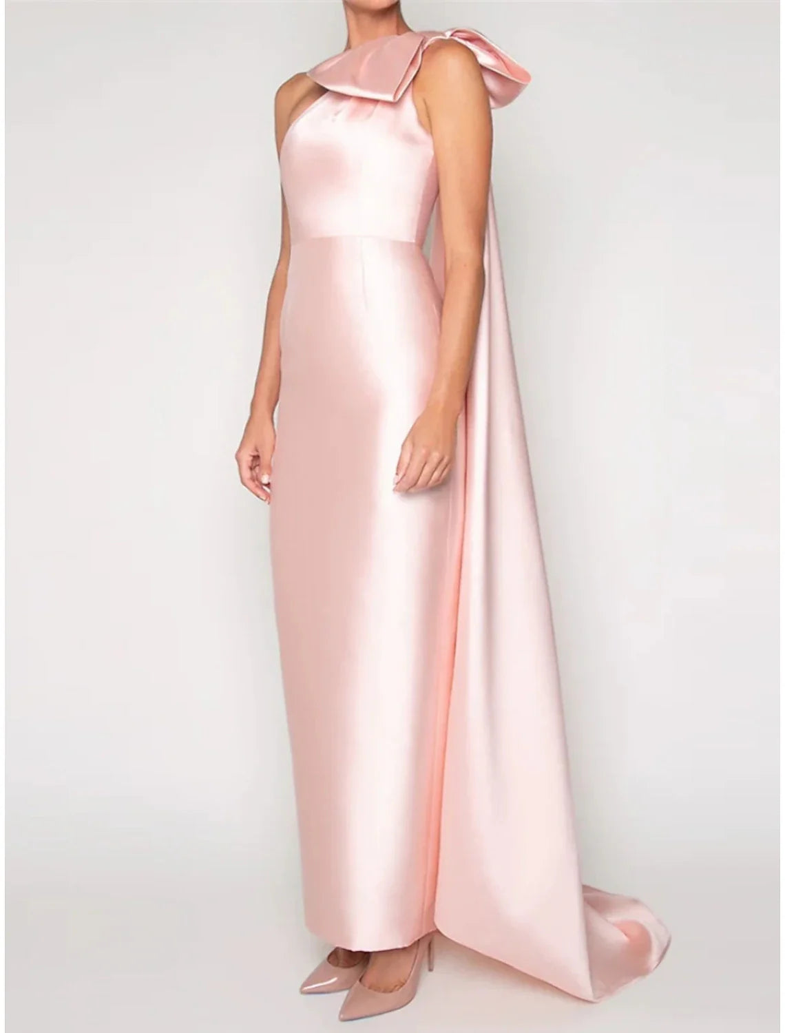 Sheath / Column Satin Evening Gown Elegant Christmas Dress Formal Sweep / Brush Train Sleeveless One Shoulder with Flower