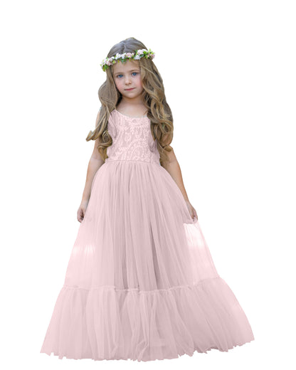 Lace Tulle Floor-length Boho Flower Girl Dress