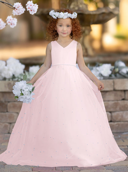 Elegant Princess Ball Gown Satin & Tulle Flower Girl Dress