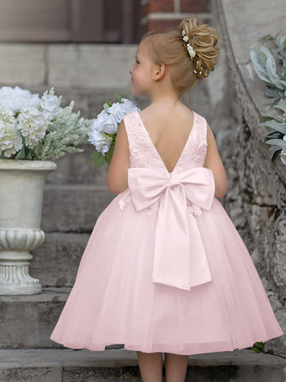 Sleeveless Lace Tulle Knee Length Flower Girl Dress