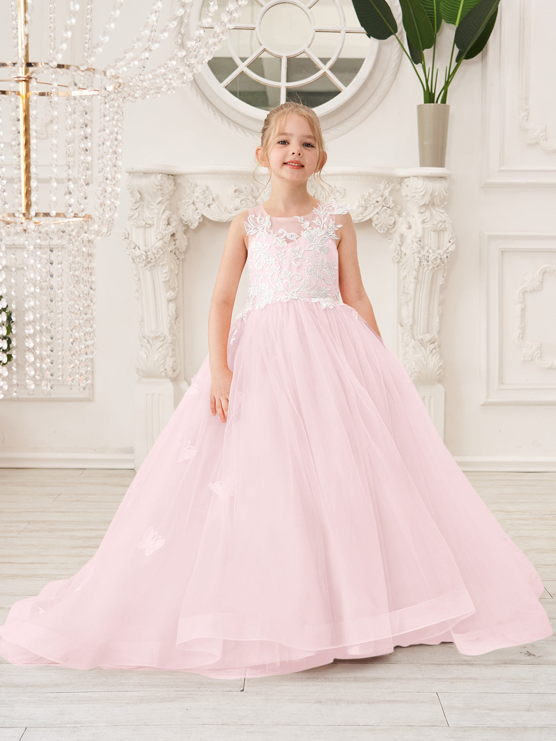 Elegant A-Line Princess Sleeveless Tulle Flower Girl Dress