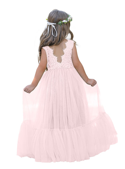 Lace Tulle Floor-length Boho Flower Girl Dress