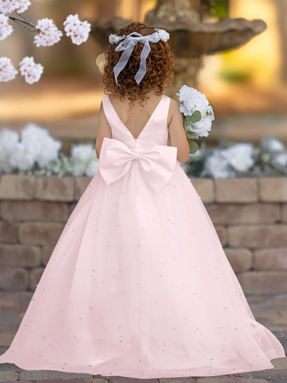 Elegant Princess Ball Gown Satin & Tulle Flower Girl Dress