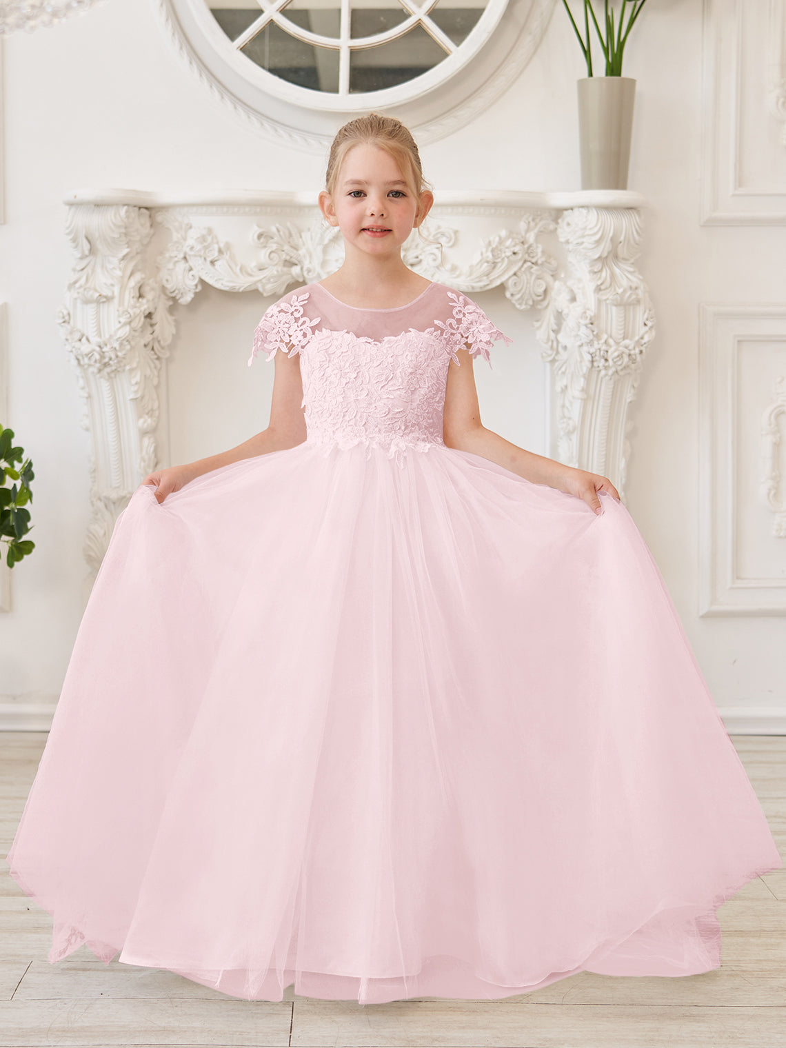 Ivory Detachable Train Princess First Communion Flower Girl Dress