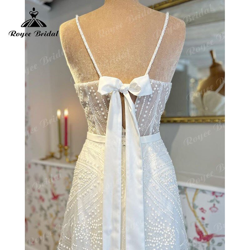 NumberSea - Boho A - Line Wedding Dress Custom For Women 2025 Bride Gown Sexy V - neck Spaghetti Straps Back Lace Up Bow Belt Lace Sweep vestido