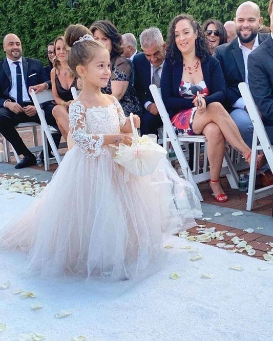 NumberSea - Boho Long Sleeves lace Tulle Flower Girl Dresses