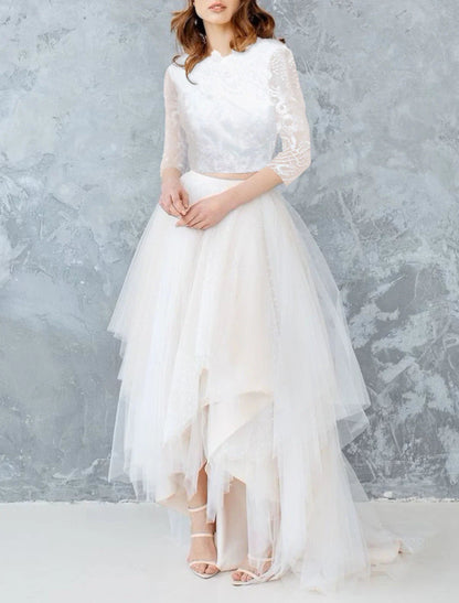 NumberSea - Bridal Shower Little White Dresses Wedding Dresses A - Line Separates Separates Asymmetrical Satin Bridal Skirts Bridal Gowns With Solid Color