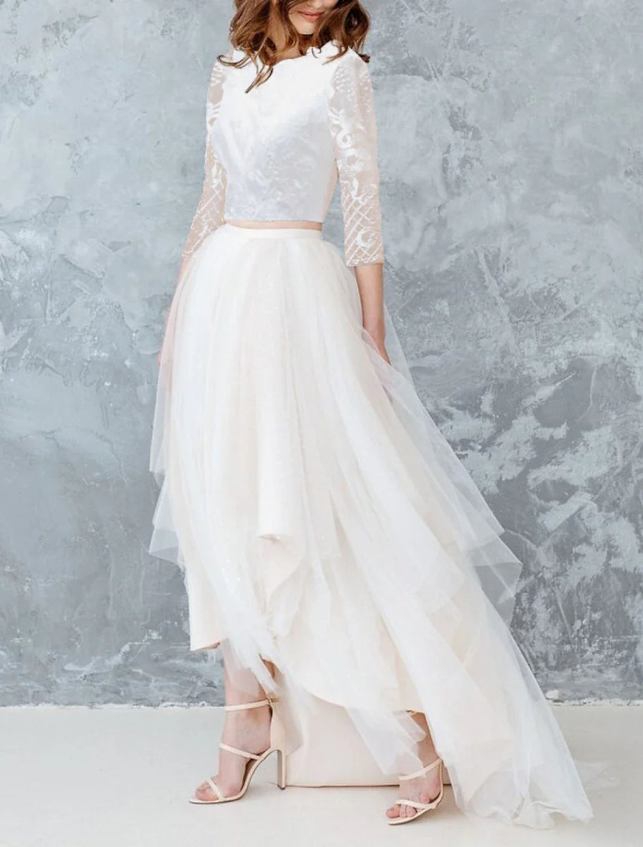 NumberSea - Bridal Shower Little White Dresses Wedding Dresses A - Line Separates Separates Asymmetrical Satin Bridal Skirts Bridal Gowns With Solid Color