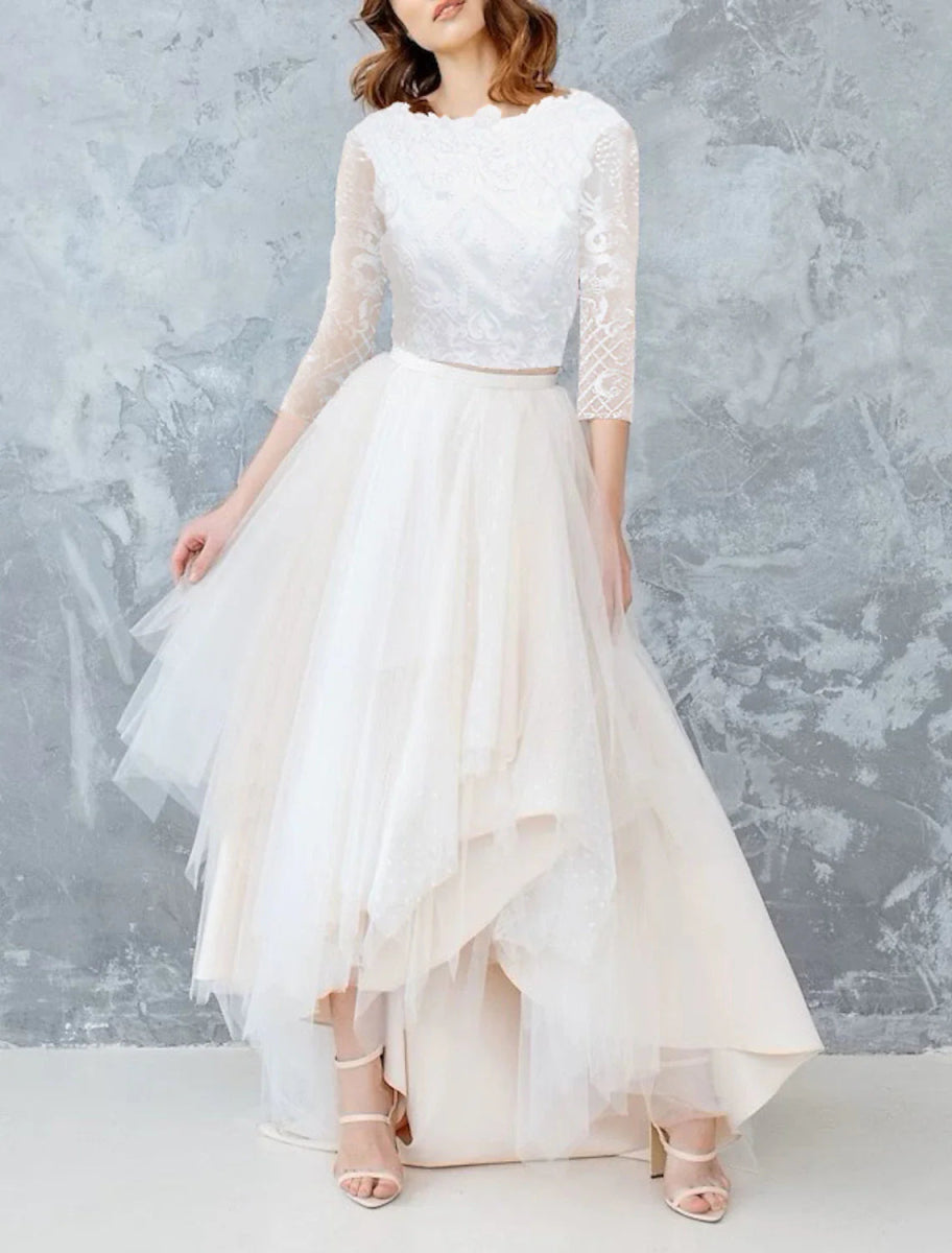 NumberSea - Bridal Shower Little White Dresses Wedding Dresses A - Line Separates Separates Asymmetrical Satin Bridal Skirts Bridal Gowns With Solid Color