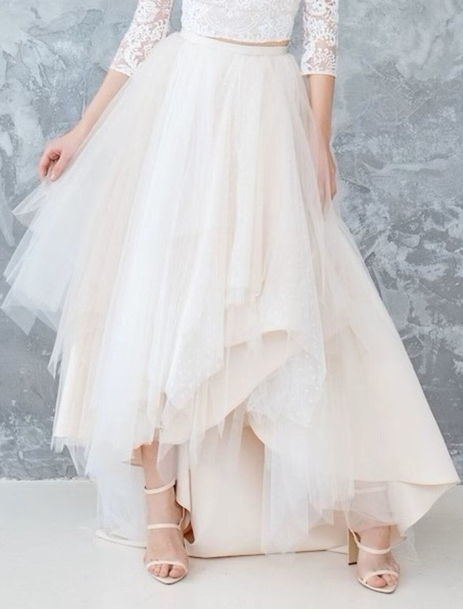 NumberSea - Bridal Shower Little White Dresses Wedding Dresses A - Line Separates Separates Asymmetrical Satin Bridal Skirts Bridal Gowns With Solid Color