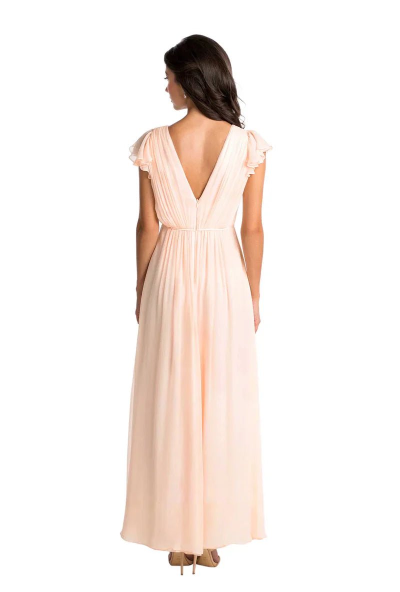 NumberSea - Bridesmaid Dress High - Low Cap Sleeve Ruched V - Neck Chiffon