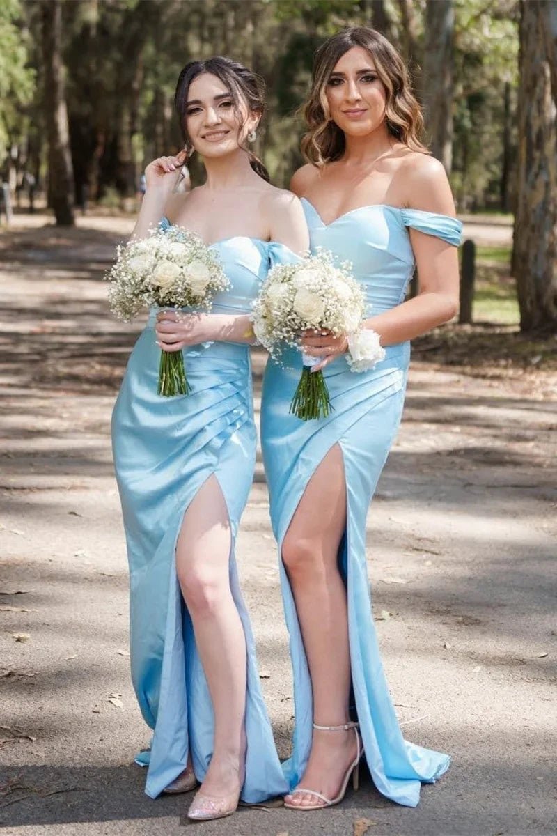 NumberSea - Bridesmaid Dress Off - the - Shoulder Pleated Long with Slit