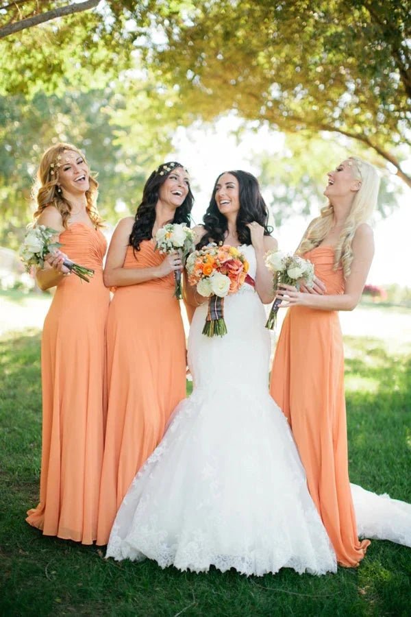 NumberSea - Bridesmaid Dresses Cheap Sweetheart Orange Chiffon Long Online