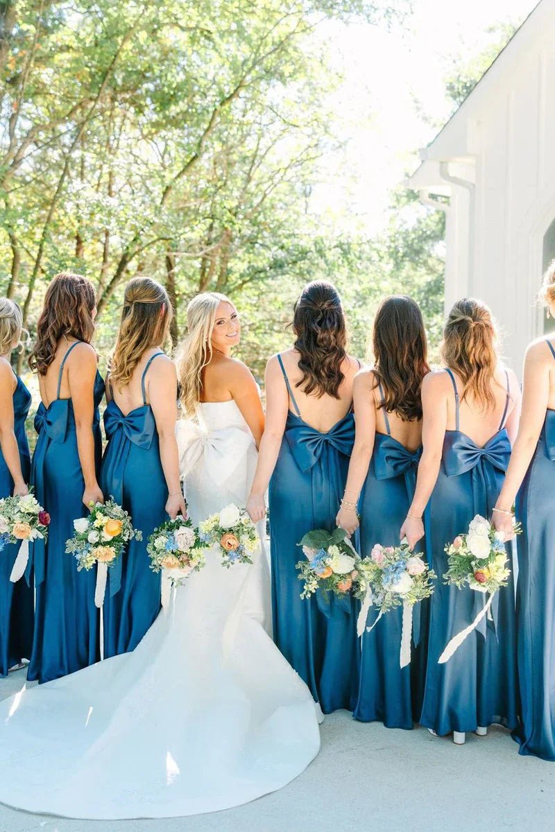 NumberSea - Bridesmaid Dresses Simple Mermaid Spaghetti Straps Blue Long