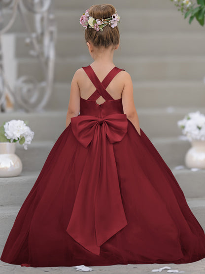 Timeless A-Line Sleeveless Satin and Tulle Flower Girl Dress