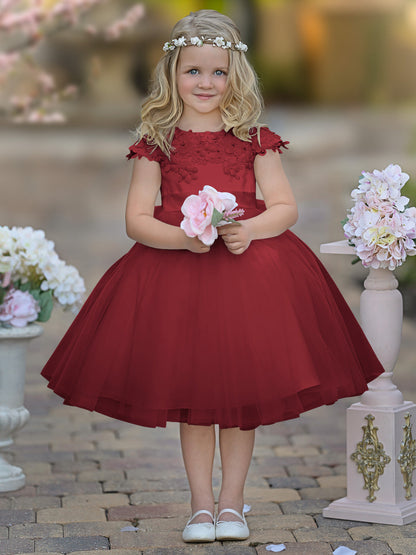 Satin Tulle Tea-length Ivory First Communion Flower Girl Dress