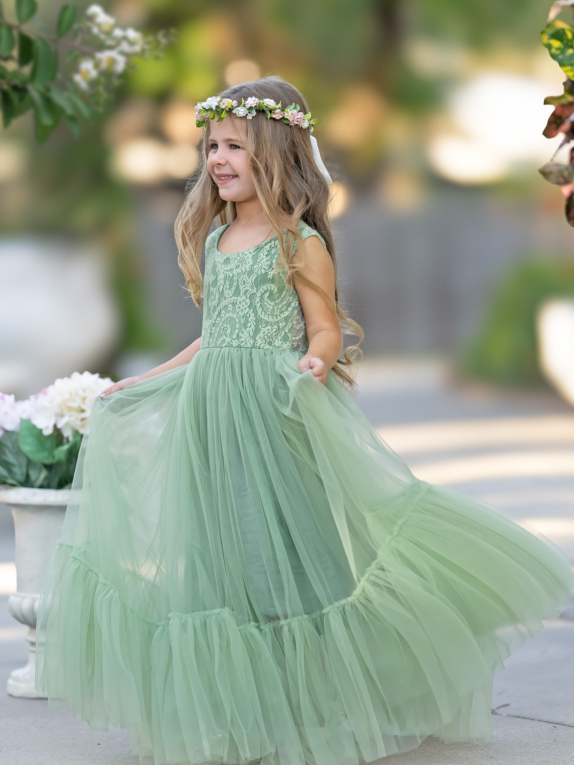 Lace Tulle Floor-length Boho Flower Girl Dress