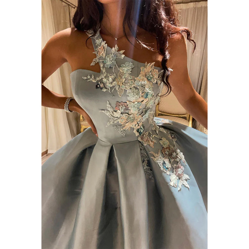 Unique One Shoulder Appliques Vintage Prom Dress Sweet