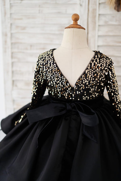 Sequins Knee-length Black Girl Party Dress