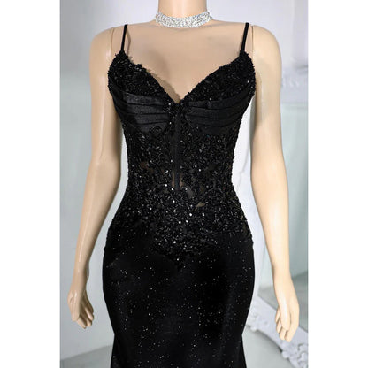 Glamorous & Dramatic Spaghetti Straps V neck Mermaid Sequins Evening Party Prom Dress