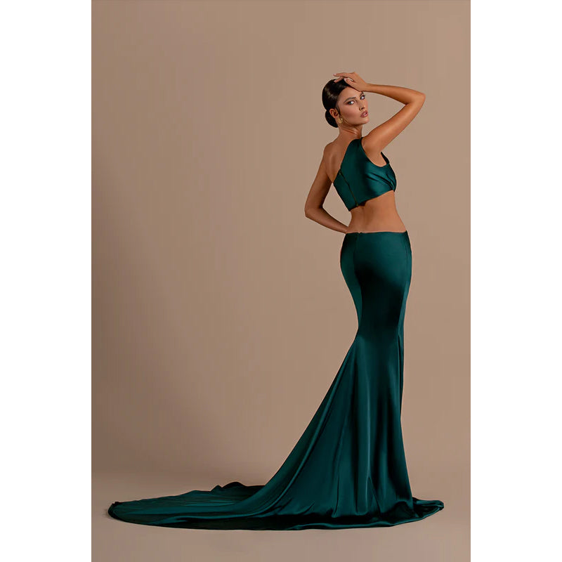 Sexy One-Shoulder-Rüschen-Satin-Meerjungfrau-langes formelles Abendkleid